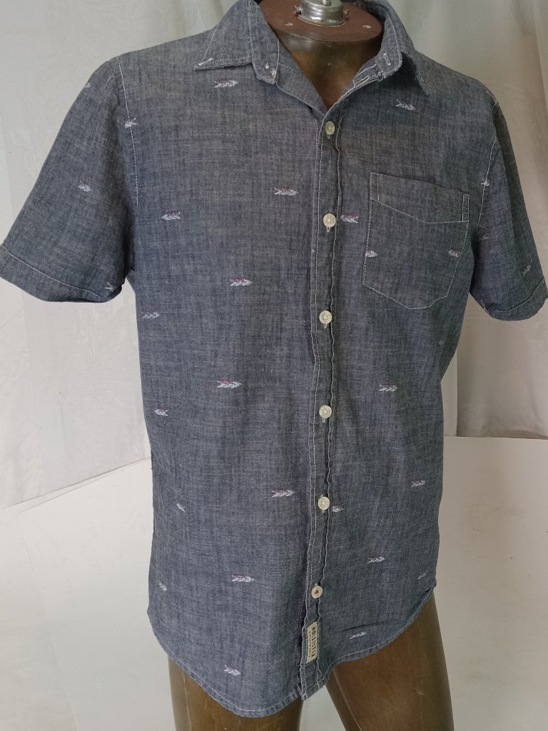 Hollister Shirt Mens M Blue Pink Chambray Short Sleeve Button Up Slim Med Y2k
